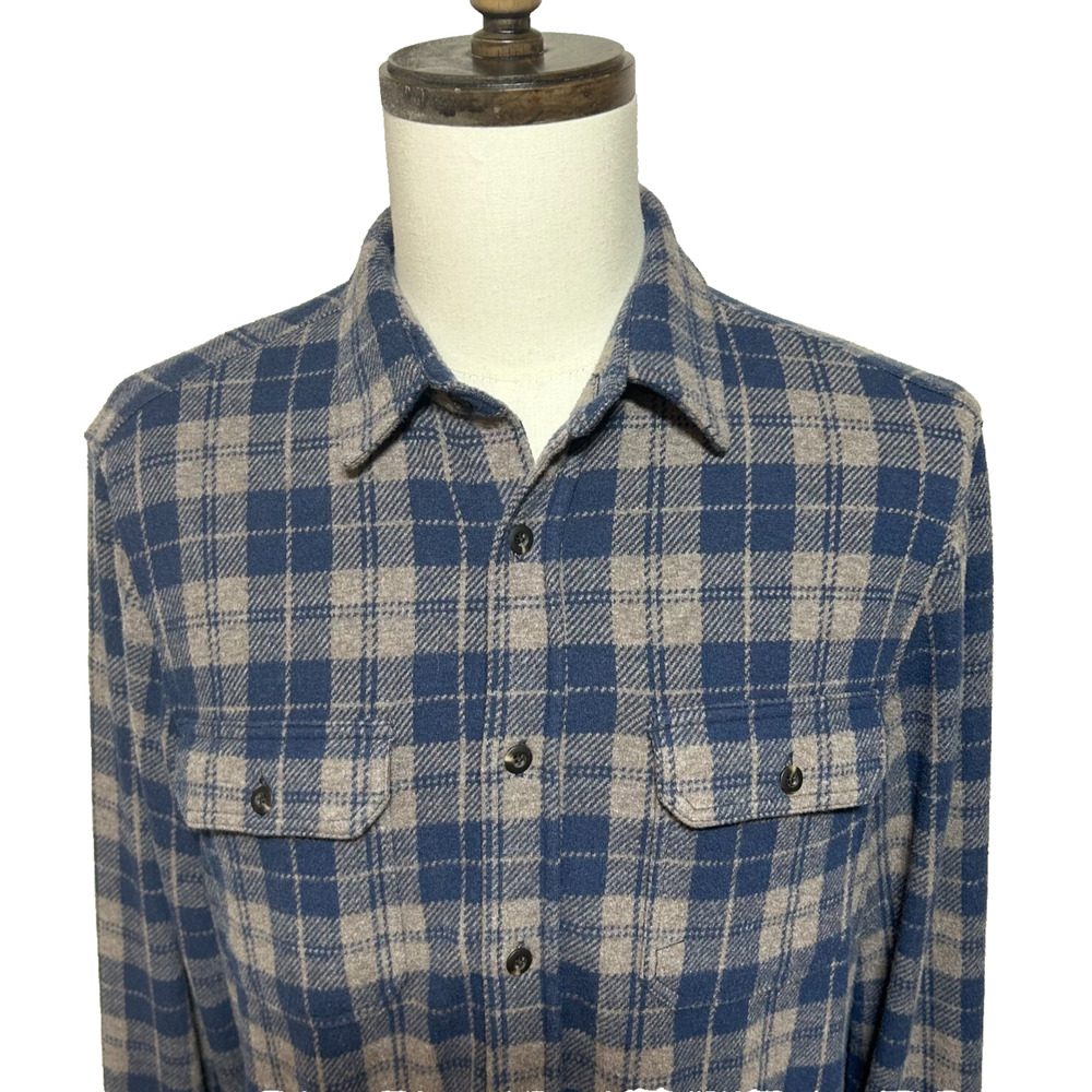 7 Diamond Shirt Mens Medium Blue Gray Plaid Flannel Soft Stretch Rayon Blend